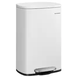 Songmics Home - 13 Gallon (50 L) Trash Can, Stainless Steel Kitchen Garbage Can, Recycling or Waste Bin, Soft Close, Step-On Pedal - White