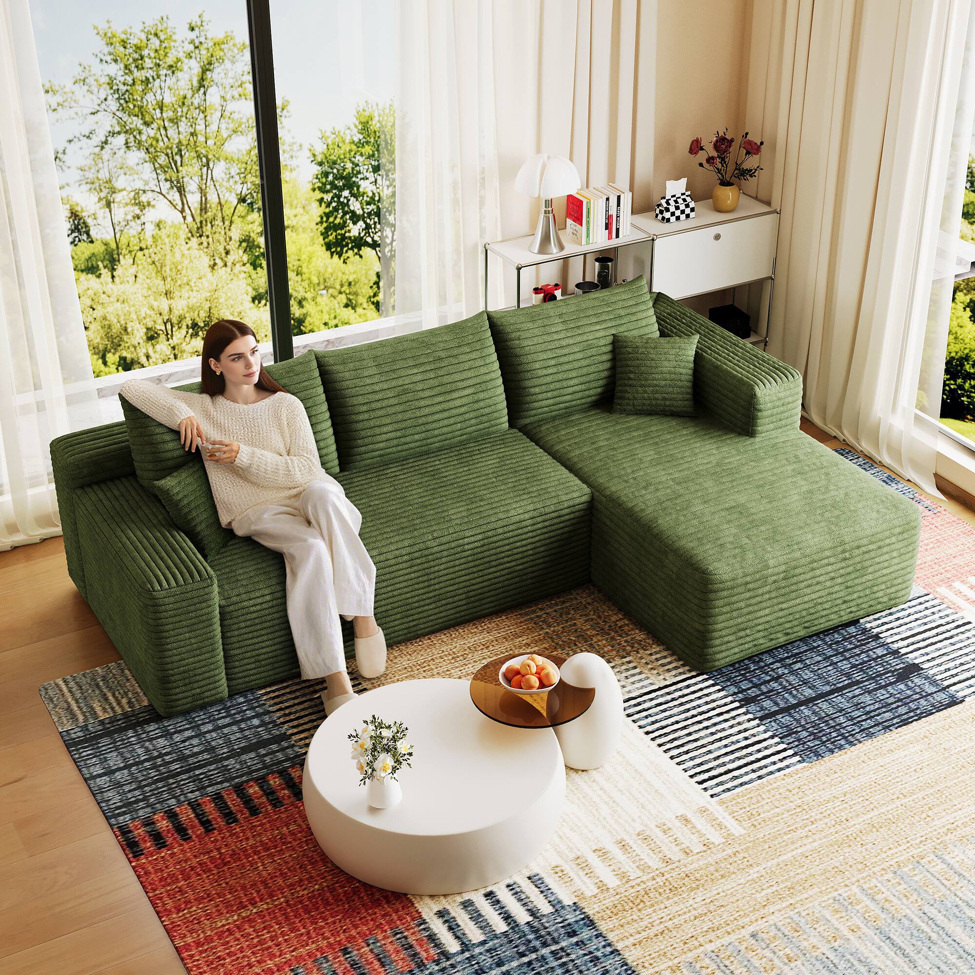 Alt View 6. Meqiodas - 95" Cloud Sectional Sofa, Comfort L Shaped Couch for Living Room,Deep Seat Corner Couch,No Assembly Required - Green.