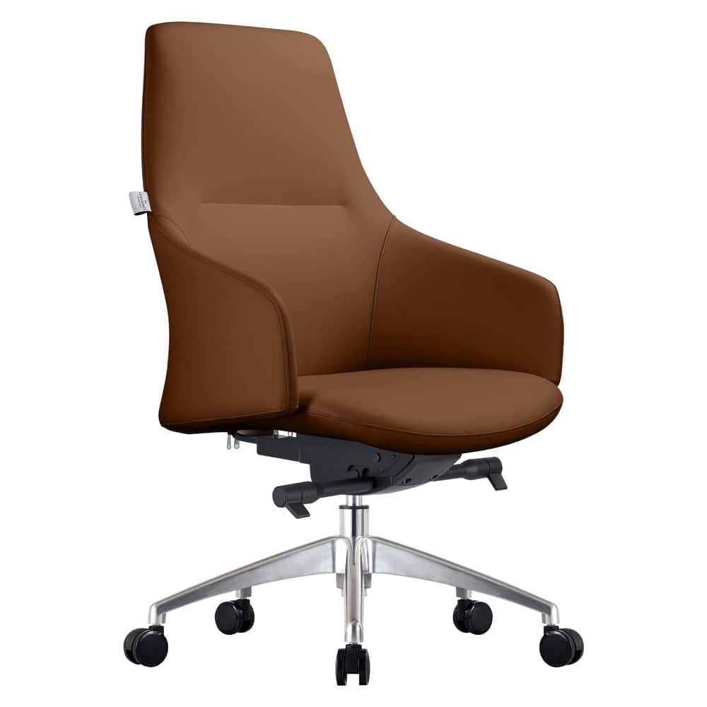 LeisureMod - Celeste High-Back Office Chair - Modern Leather Upholstery, Adjustable Height, Swivel & Tilt Armrest Desk Chair - Dark Brown