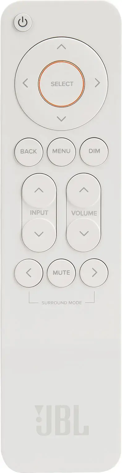 SELECT BACK MENU DIM INPUT VOLUME MUTE SURROUND MODE UBL