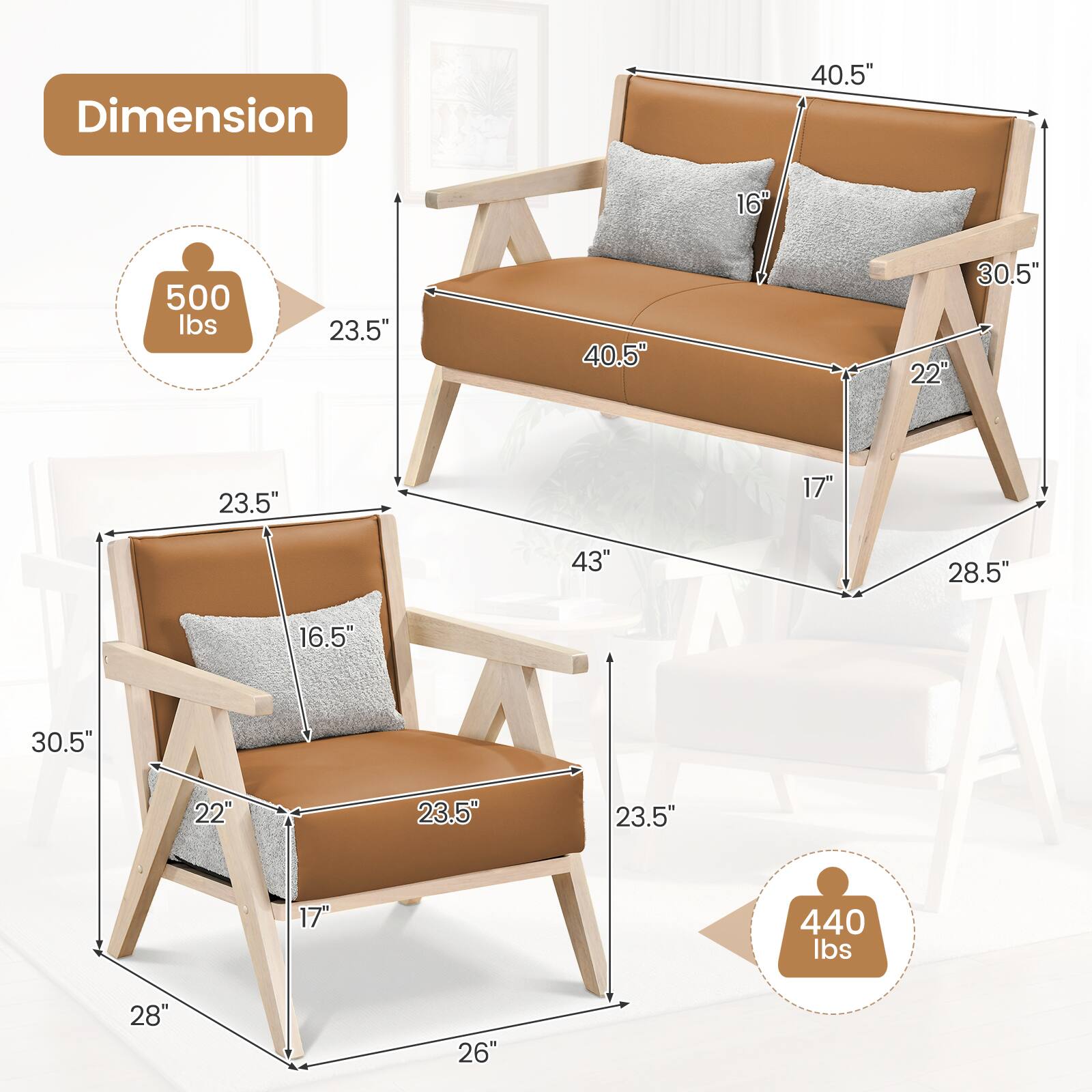 Dimension  
40.5" x 23.5" x 40.5" x 30.5" x 22" x 23.5" x 16" x 23.5" x 17" x 43" x 28.5" x 16.5" x 30.5" x 22" x 23.5" x 23.5" x 17" x 440 lbs x 28" x 26"  

500 lbs  
440 lbs