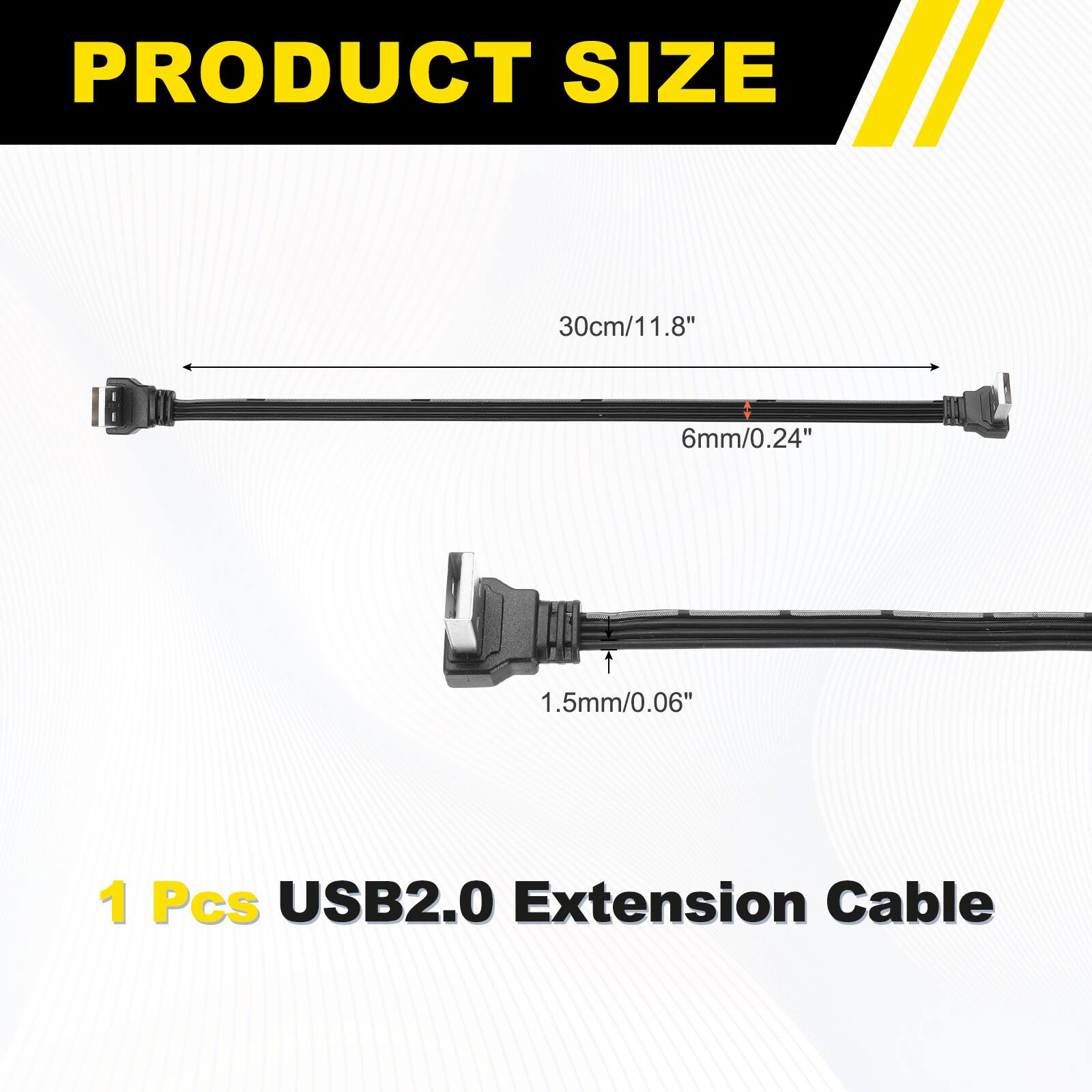 PRODUCT SIZE  
30cm/11.8"  
6mm/0.24"  
1.5mm/0.06"  
1 Pcs USB2.0 Extension Cable