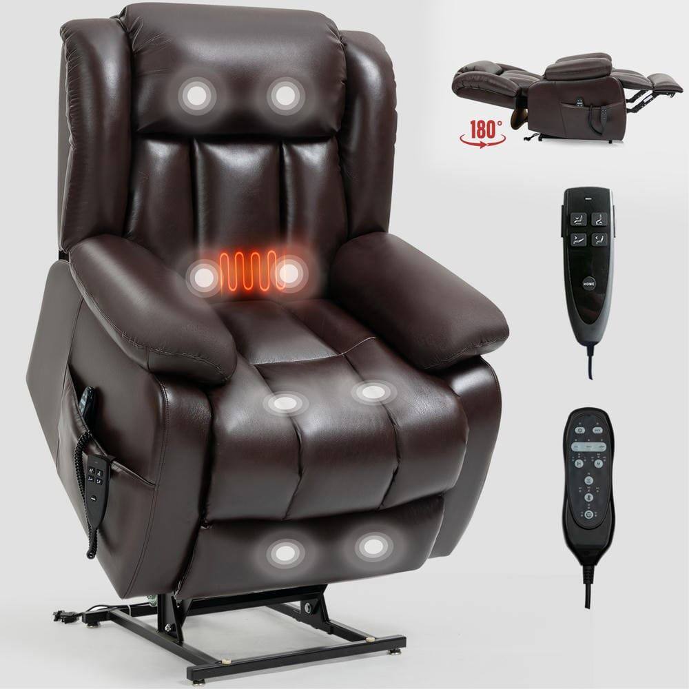 Alt View 5. Kadyn - Dual Motor Power Lift Recliner, 180° Recline, Massage & Heat, 350lb Capacity, Antique brown - Brown.