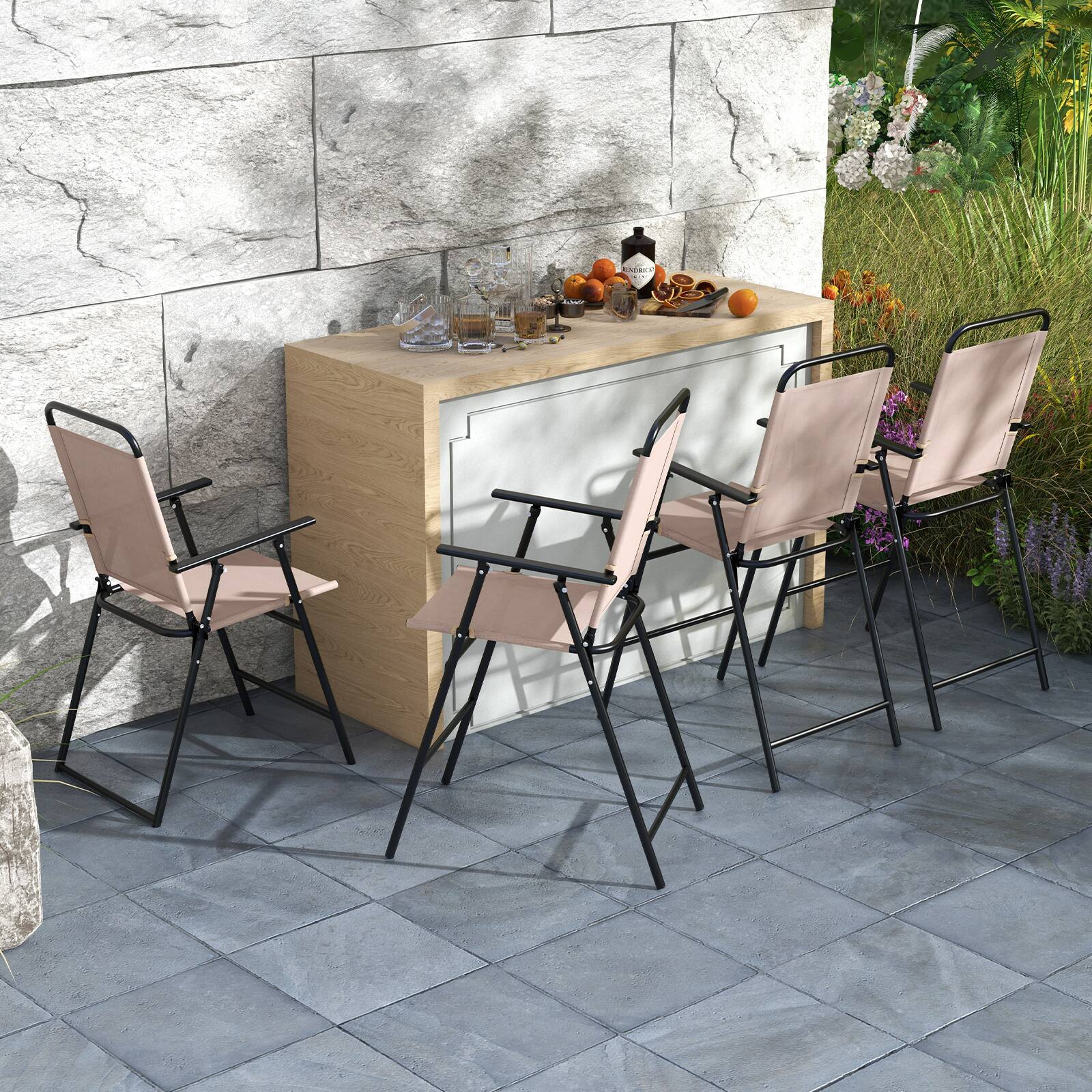 Alt View 1. Costway - Costway 4PCS Patio Folding Bar-height Chairs with Armrests Quick-drying Seat Beige Backyard - Beige.