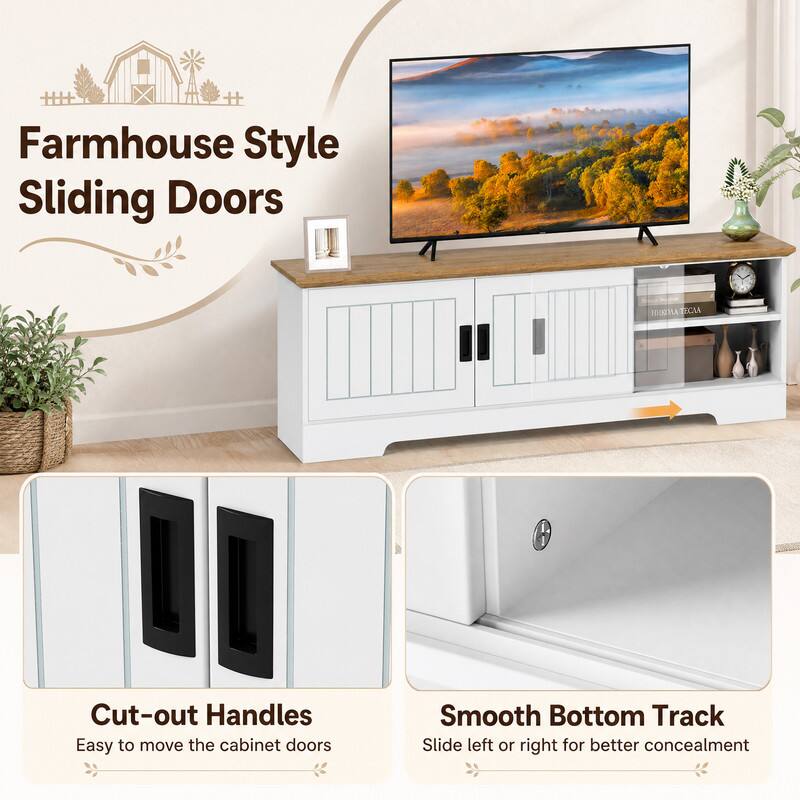 Farmhouse Style Sliding Doors

Cut-out Handles
Easy to move the cabinet doors

Smooth Bottom Track
Slide left or right for better concealment