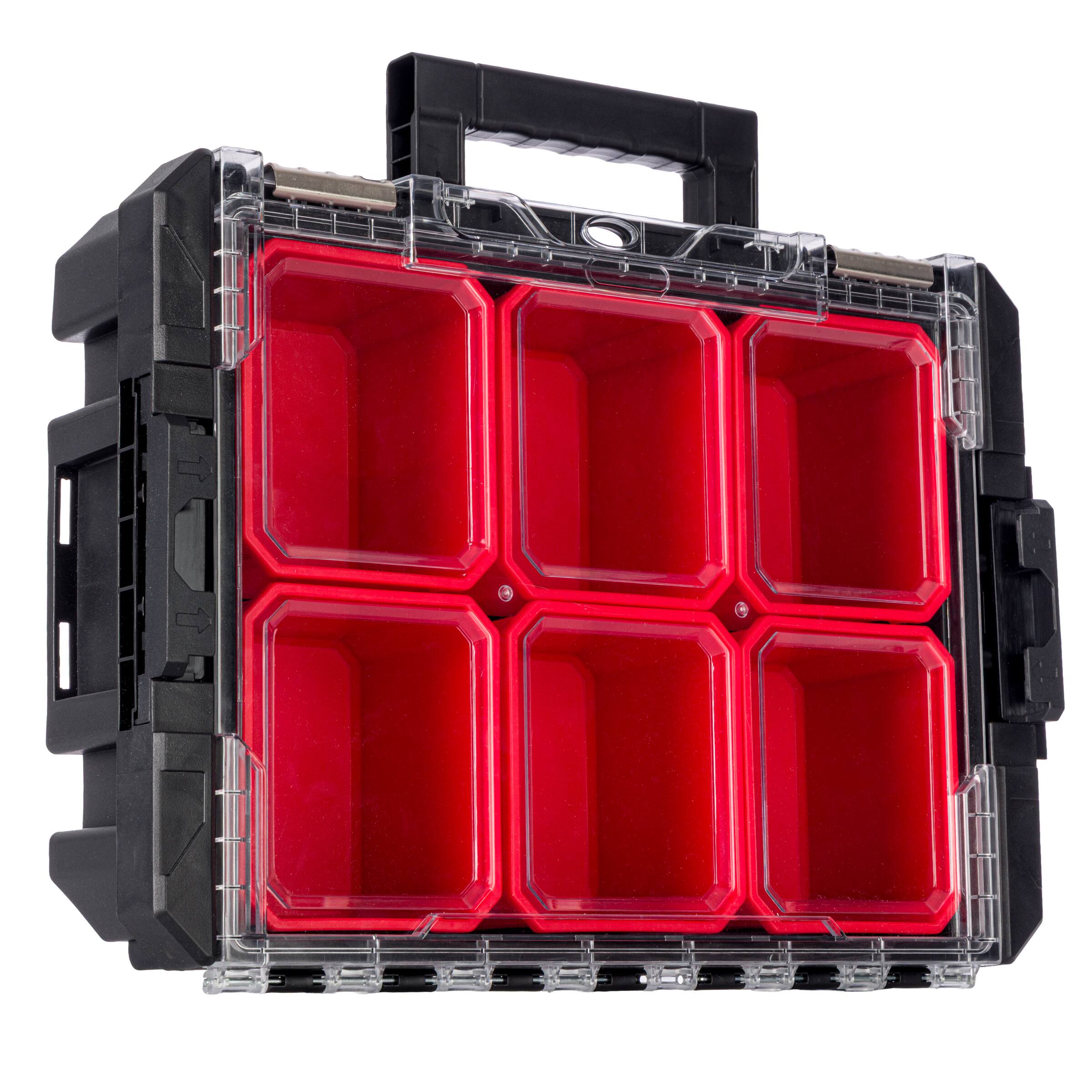Front. Stalwart - Small Tool Box Organizer with 6 Removable Interior Bins, Red/Black.
