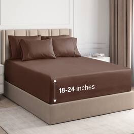 CGK Linens - 6 Piece Sheet Set - Extra Deep Pocket for 18"-24" Mattresses & Extra Pillowcases - King - Brown