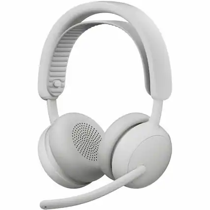 Front. Logitech - Logitech Zone Wireless 2 ES - Noise-Canceling Wireless Headset with Adaptive Hybrid ANC, Bluetooth, Off-White - Stereo - White.