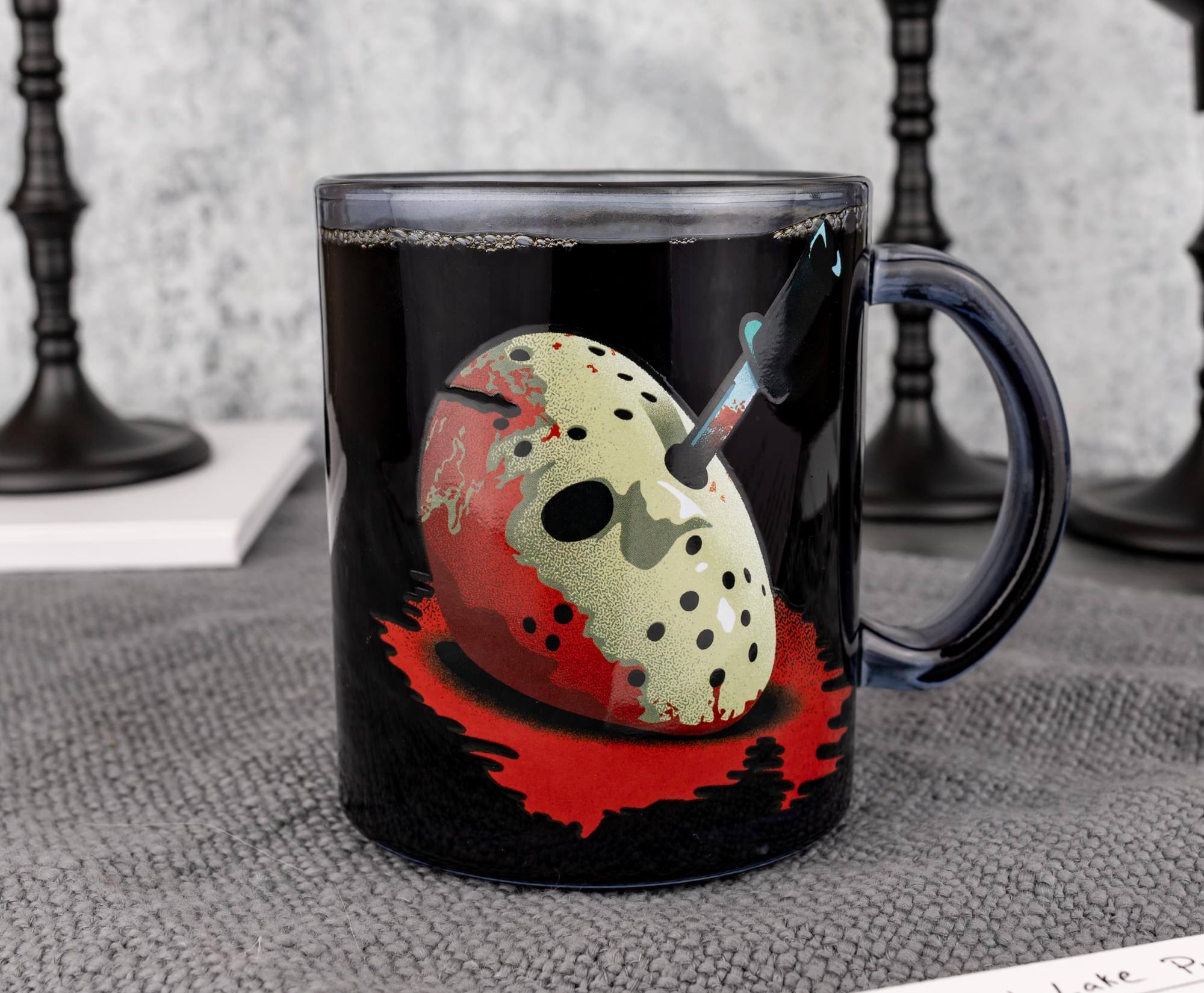 Alt View 4. Silver Buffalo - Friday the 13th Jason Voorhees Mask Glass Mug | Holds 18 Ounces - Clear.