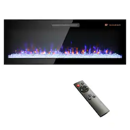 Ecooso - 50" Recessed Wall Mounted Electric Fireplace with Remote, Multi-Color Flame and LED Light Heater - Antique Black