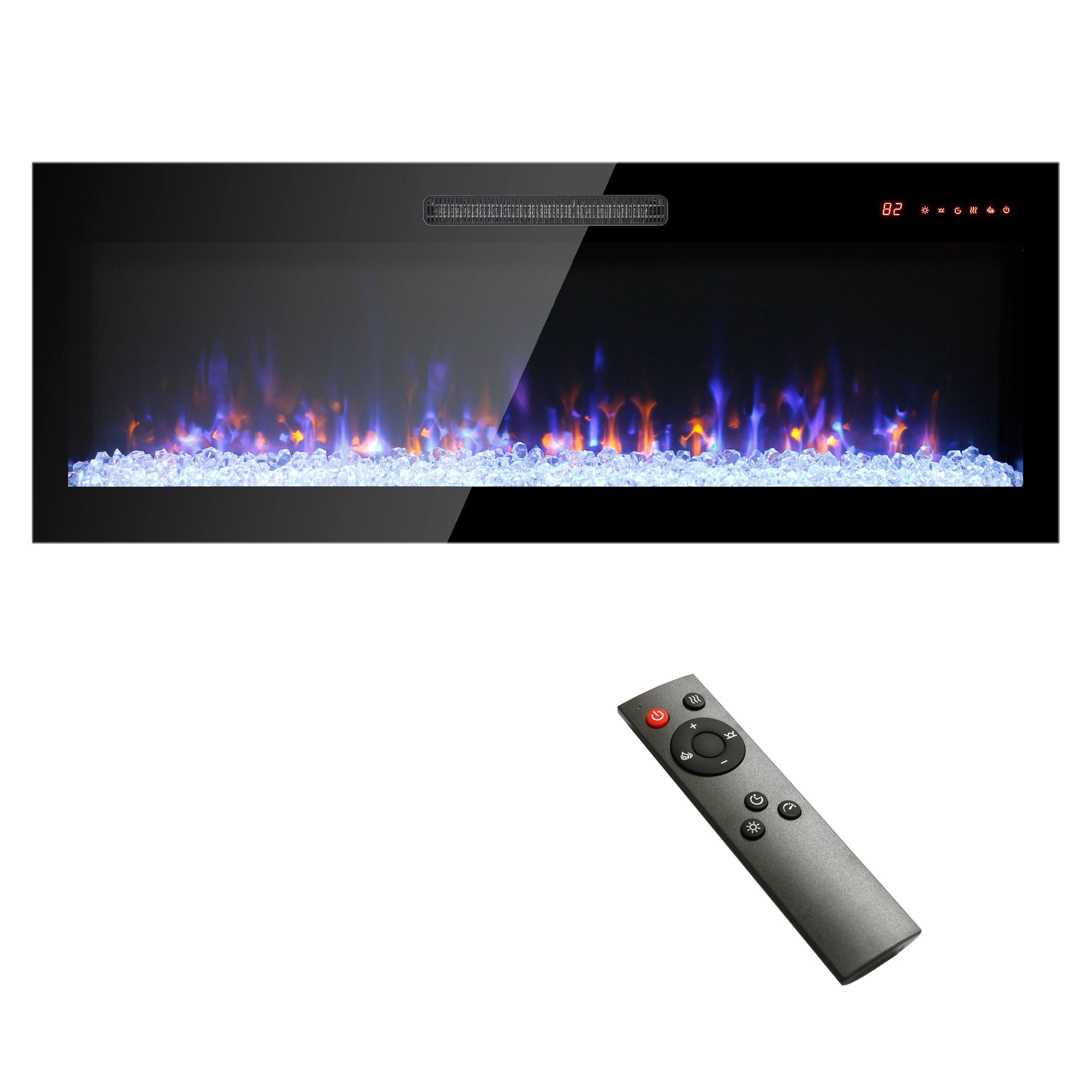 Front. Ecooso - 50" Recessed Wall Mounted Electric Fireplace with Remote, Multi-Color Flame and LED Light Heater - Antique Black.