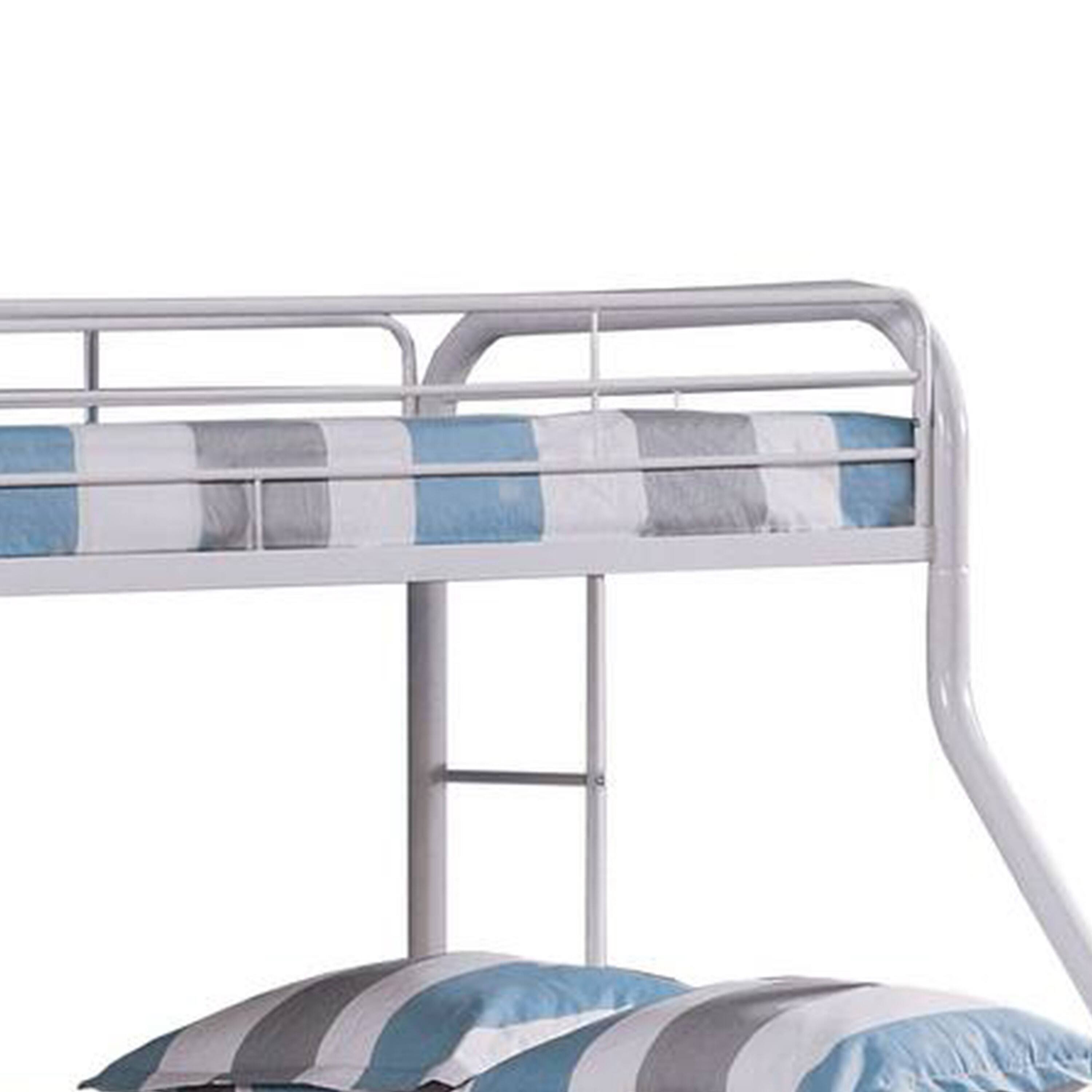 Left. Manhattan Lane - Fegy Twin over Full Bunk Bed with Ladder and Rails, White Metal Frame - White.