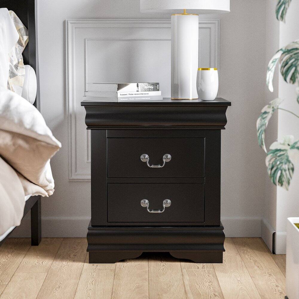 Alt View 3. Furniture of America - Toni Transitional Wood 2-Drawer Nightstand in Black - Black.