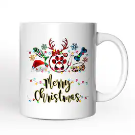 OrnamentallyYou - Pet Themed Buffalo Plaid Veterinarian Christmas Mug, Animal Owner Gift - White