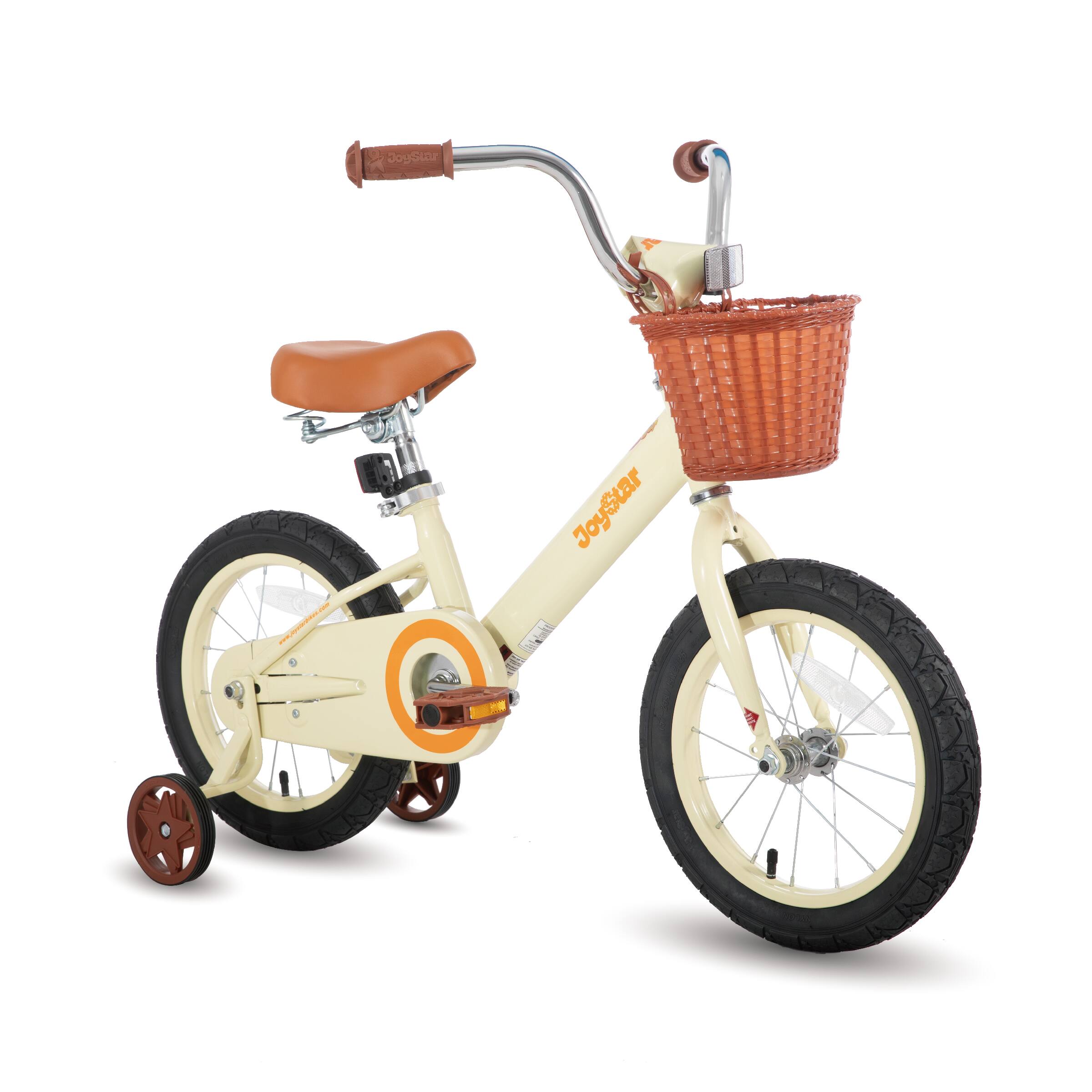 Front. JOYSTAR - JOYSTAR Vintage Kids Bike with Basket & Training Wheels, 16 Inch Girls Bike for Ages 4-7, Children Bicycles, Beige - Beige.