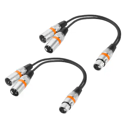 Front. Unique Bargains - 2pcs 3-Pin XLR Splitter Cable, 1 Female to 2 Male Y Cable for Balanced Audio, Mixers, Microphones - Orange Circle.