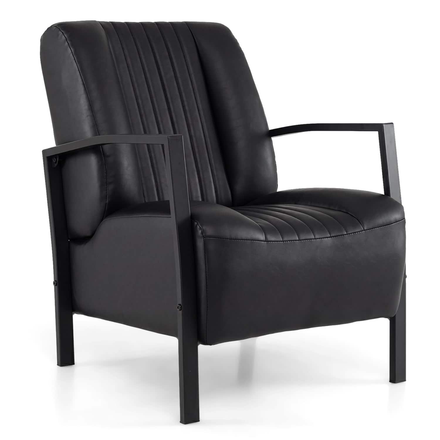 WELLFOR - PU Leather Upholstered Lounge Armchair with Padded Seat and Back - Black