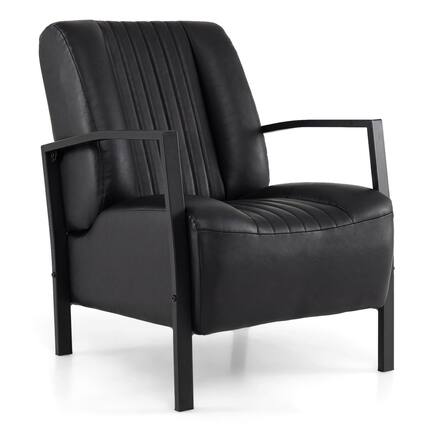 Front. WELLFOR - PU Leather Upholstered Lounge Armchair with Padded Seat and Back - Black.