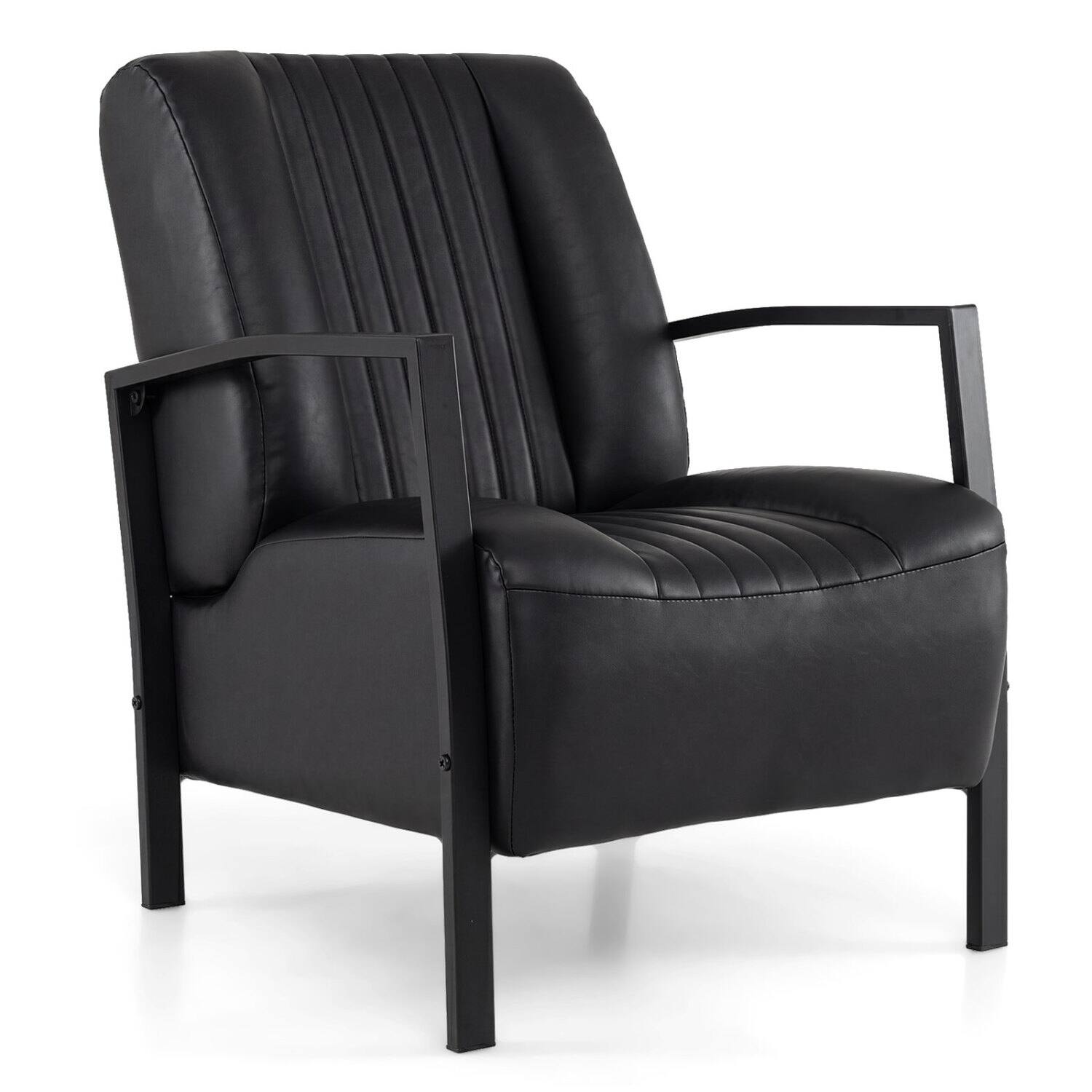 Front. WELLFOR - PU Leather Upholstered Lounge Armchair with Padded Seat and Back - Black.