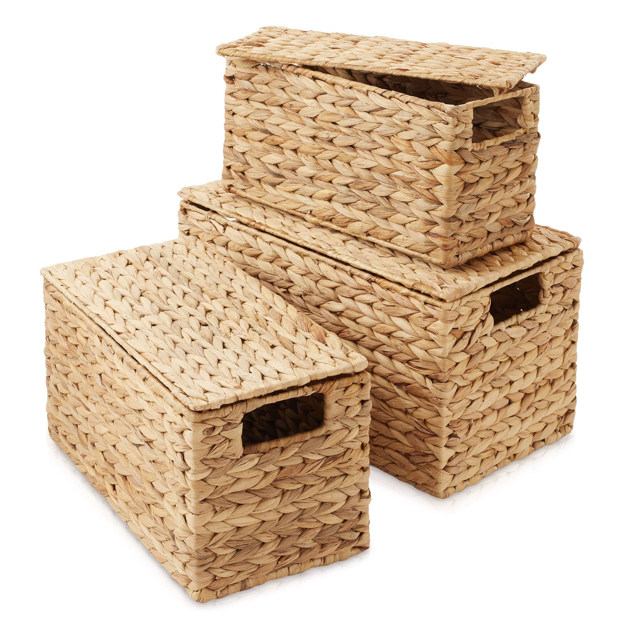 Casafield - 3pc Hyacinth Storage Baskets with Lids - Small - Medium - Large Bins - Natural - Hyacinth