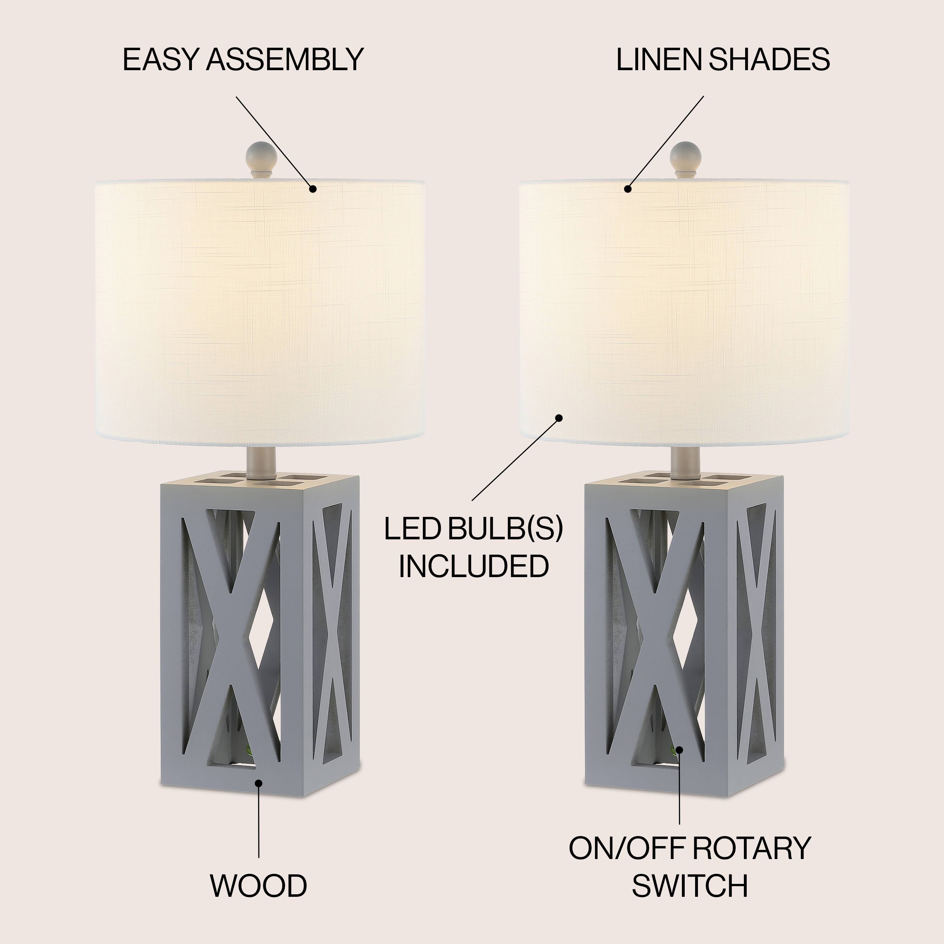 EASY ASSEMBLY LINEN SHADES LED BULB(S) INCLUDED ON/OFF ROTARY WOOD SWITCH