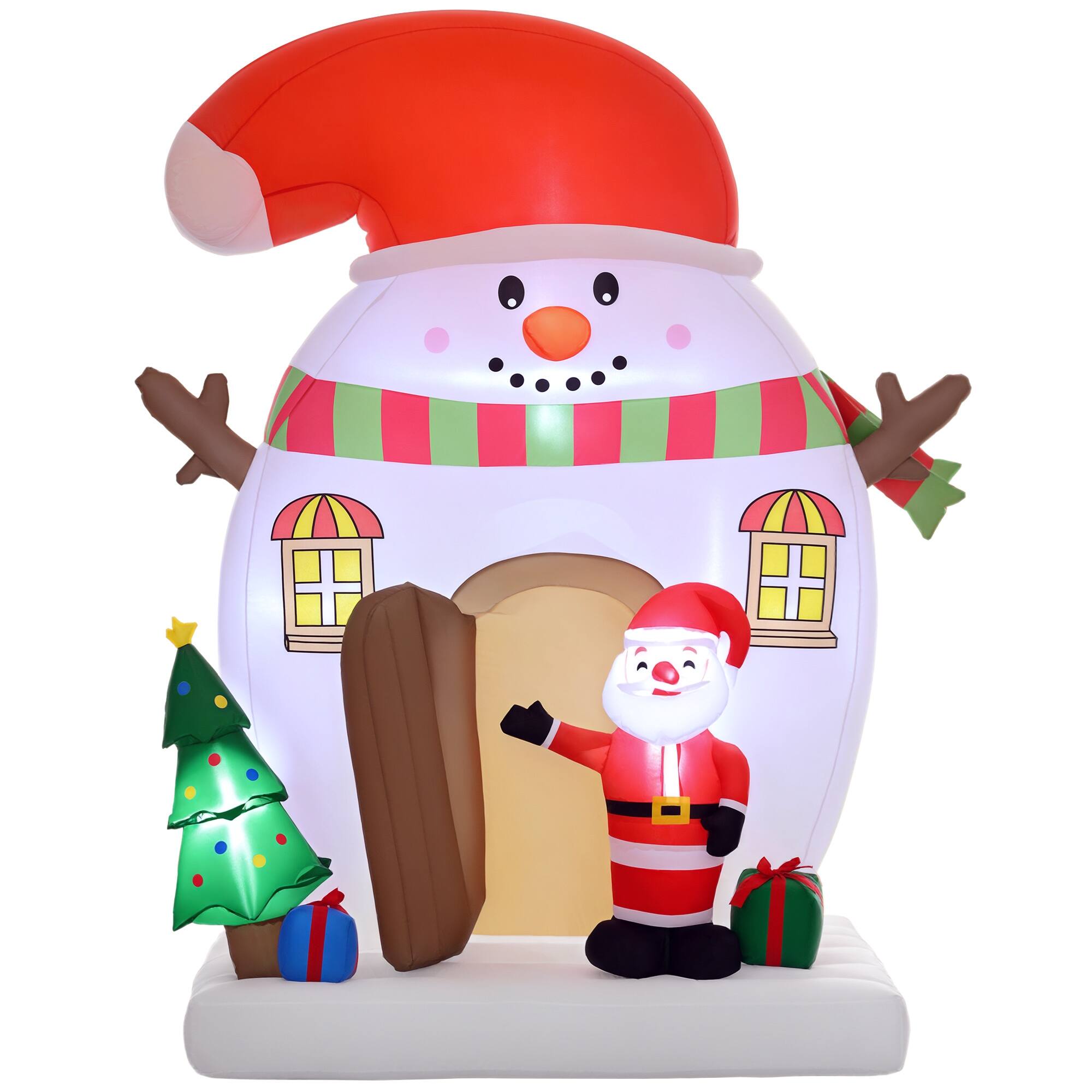 Outsunny - 7.5FT Christmas Inflatable Snowman House with Santa Claus and Xmas Tree, Blow Up Christmas Decoration with LED for Party - Multi-colored