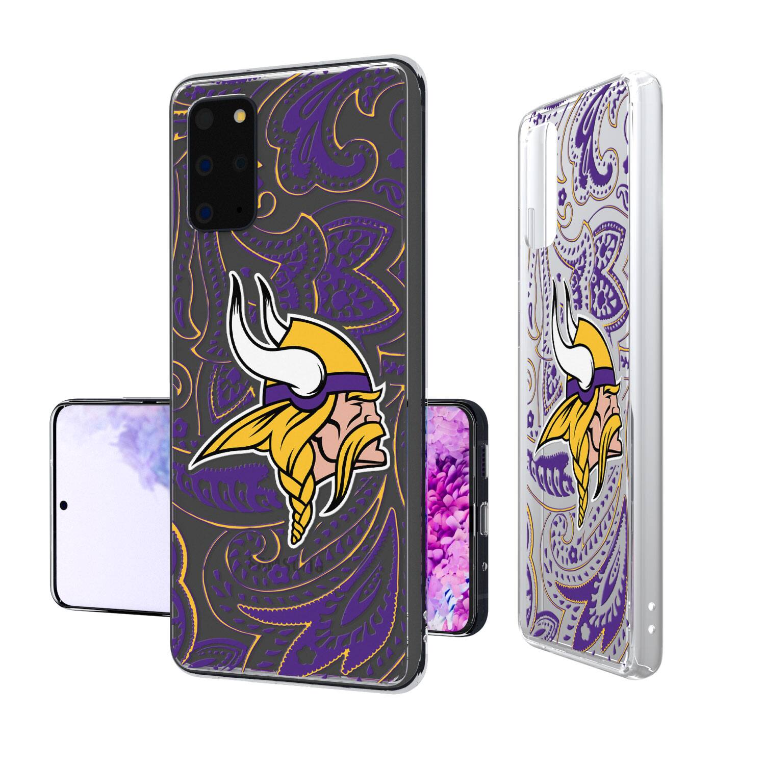 Front. Keyscaper - Minnesota Vikings Galaxy Clear Paisley Design Case - S23 - Multicolor.