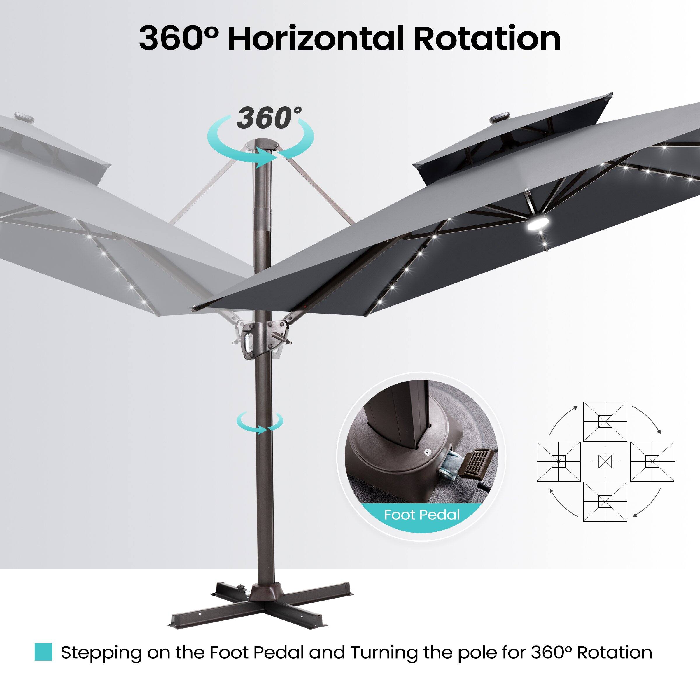 360° Horizontal Rotation

Stepping on the Foot Pedal and Turning the pole for 360° Rotation

Foot Pedal