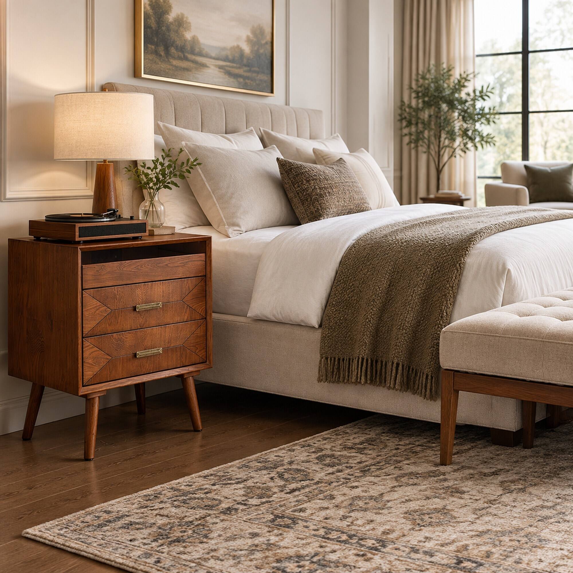 RYHNUYNE 24 in Wood Nightstand, 2 Drawers, Open Shelf, Charging Station ...