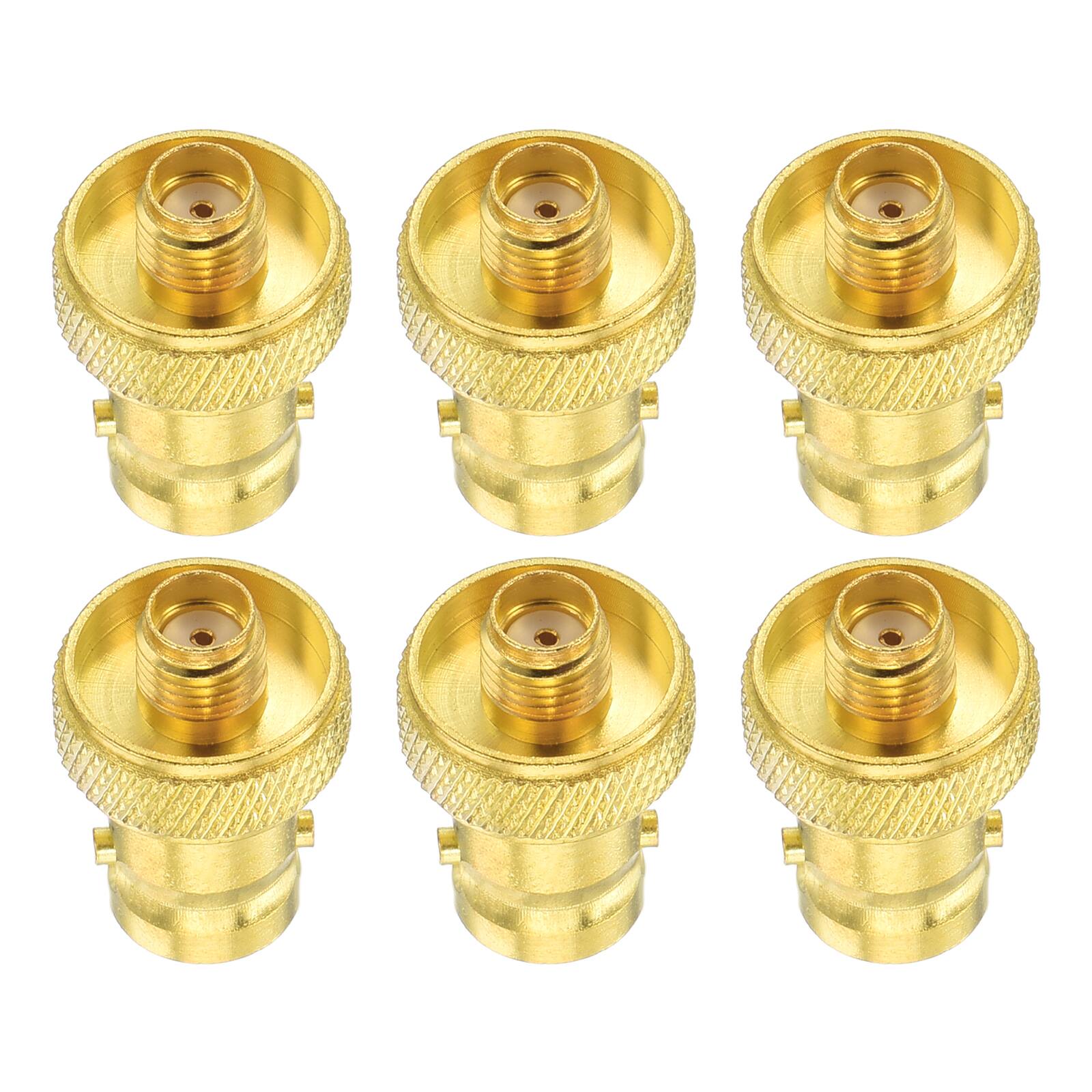 Front. Unique Bargains - 6pcs SMA to BNC Coax Connector, SMA Female to BNC Female Jack 50 Ohm for Antennas/Signal/Ham Radio/Security Cam - Gold.
