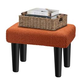 Oumilen - Tufted Teddy Fleece Foot Stool – 4 Black Wood Legs Mini Ottoman for Living Room Bedroom Vanity - Orange