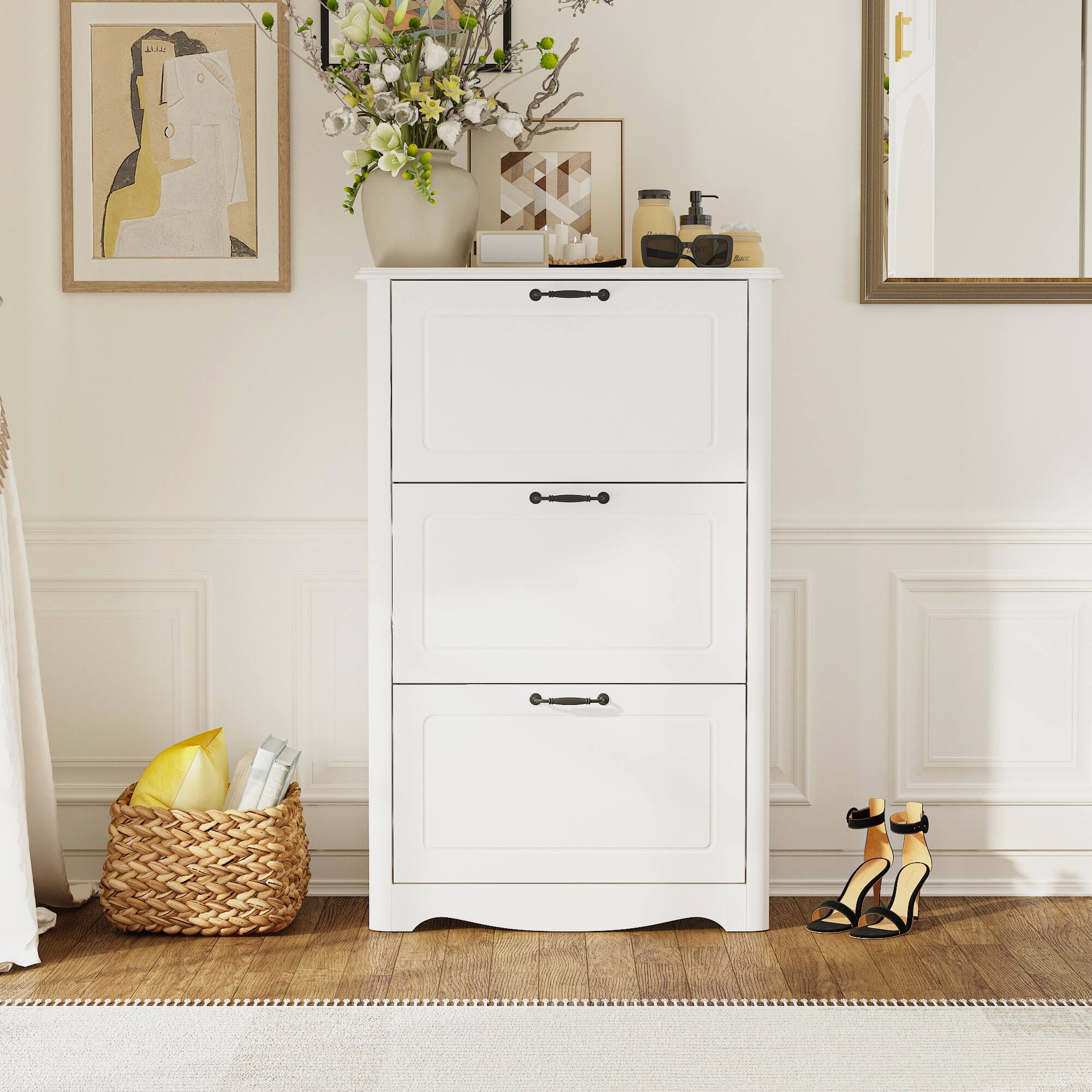 Alt View 5. Famapy - Famapy European - Style 3 Flip - Down Drawers Shoe Cabinet - White.
