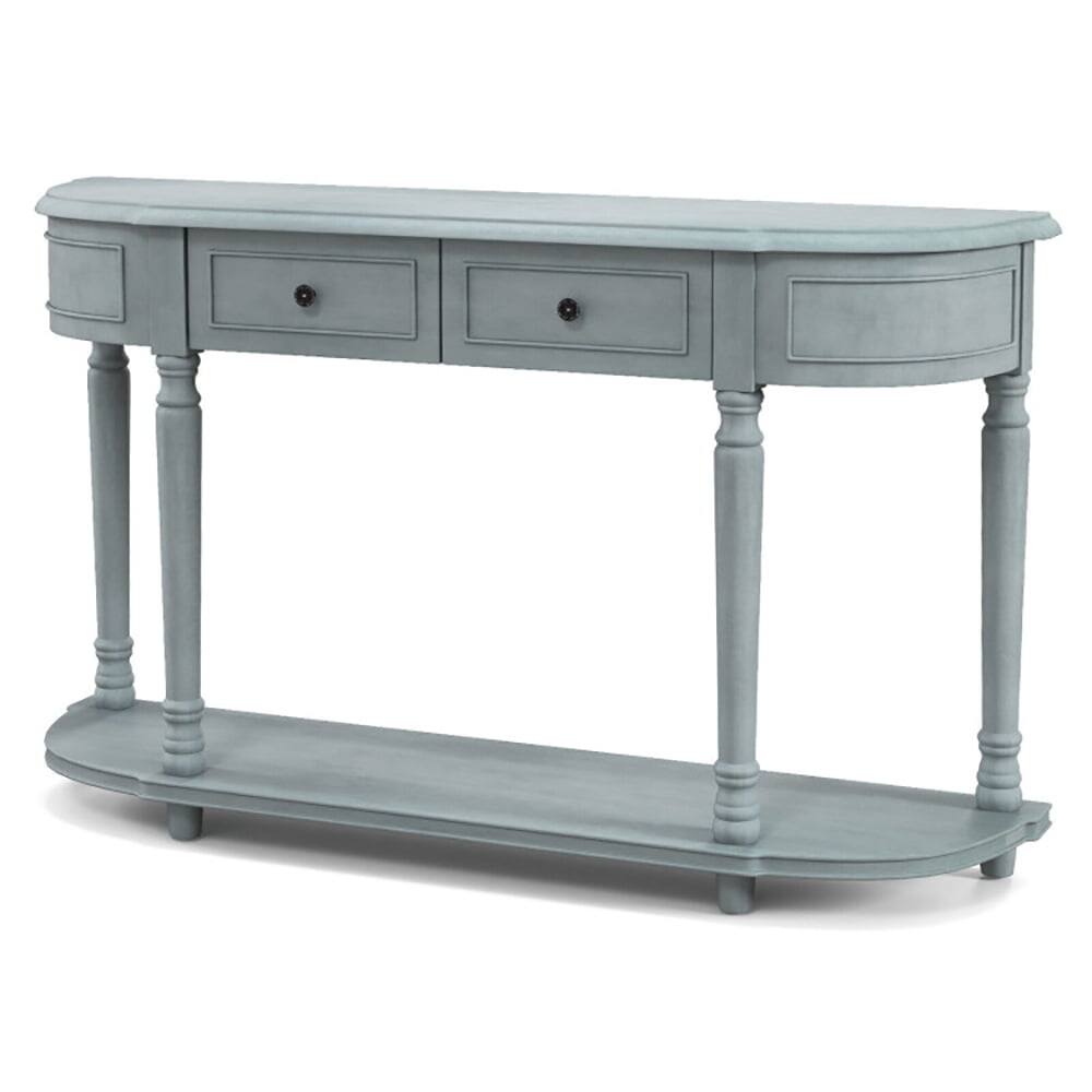 Alt View 1. Kadyn - 52 Inch Retro Console Table with 2 Drawers and Open Shelf Entryway Sofa Table-Blue, Narrow Console Table - Blue.