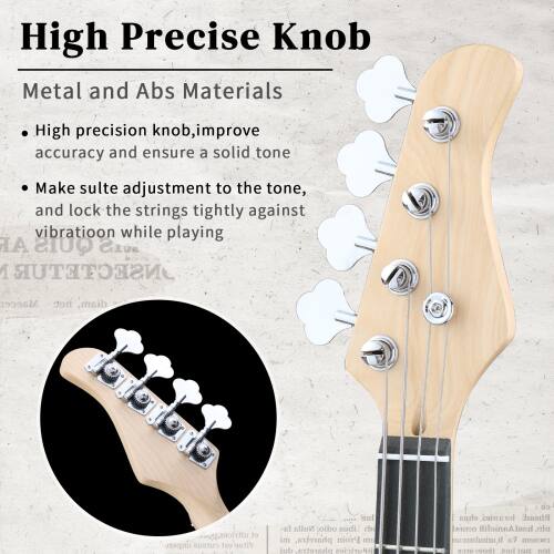 High Precise Knob  
Metal and Abs Materials

- High precision knob, improve accuracy and ensure a solid tone
- Make suitable adjustment to the tone, and lock the strings tightly against vibration while playing