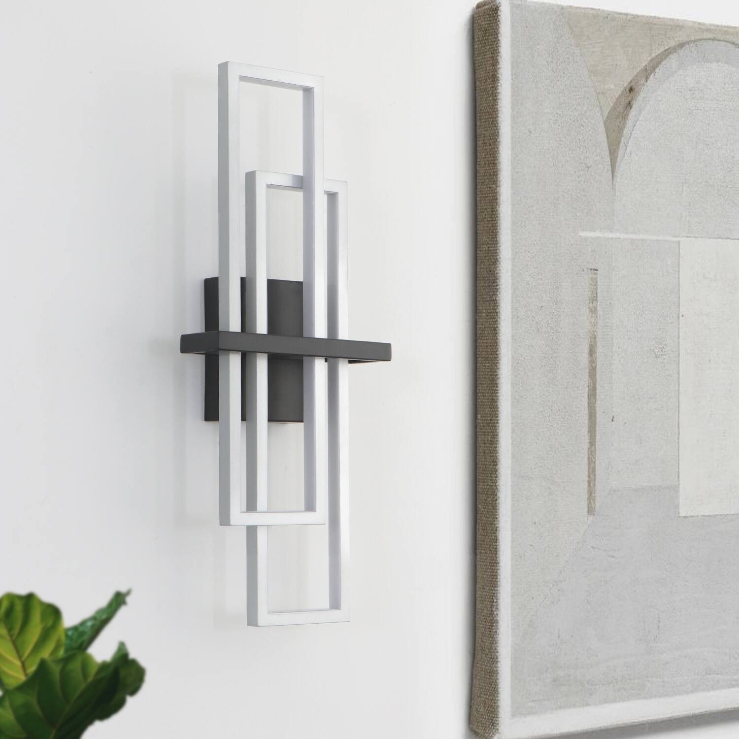 Angle. Umeiluce - 24 Inch LED Flush-Mounted Wall Sconces Light Warm Light Switch Dimmable Hardwired - Silver and Black.