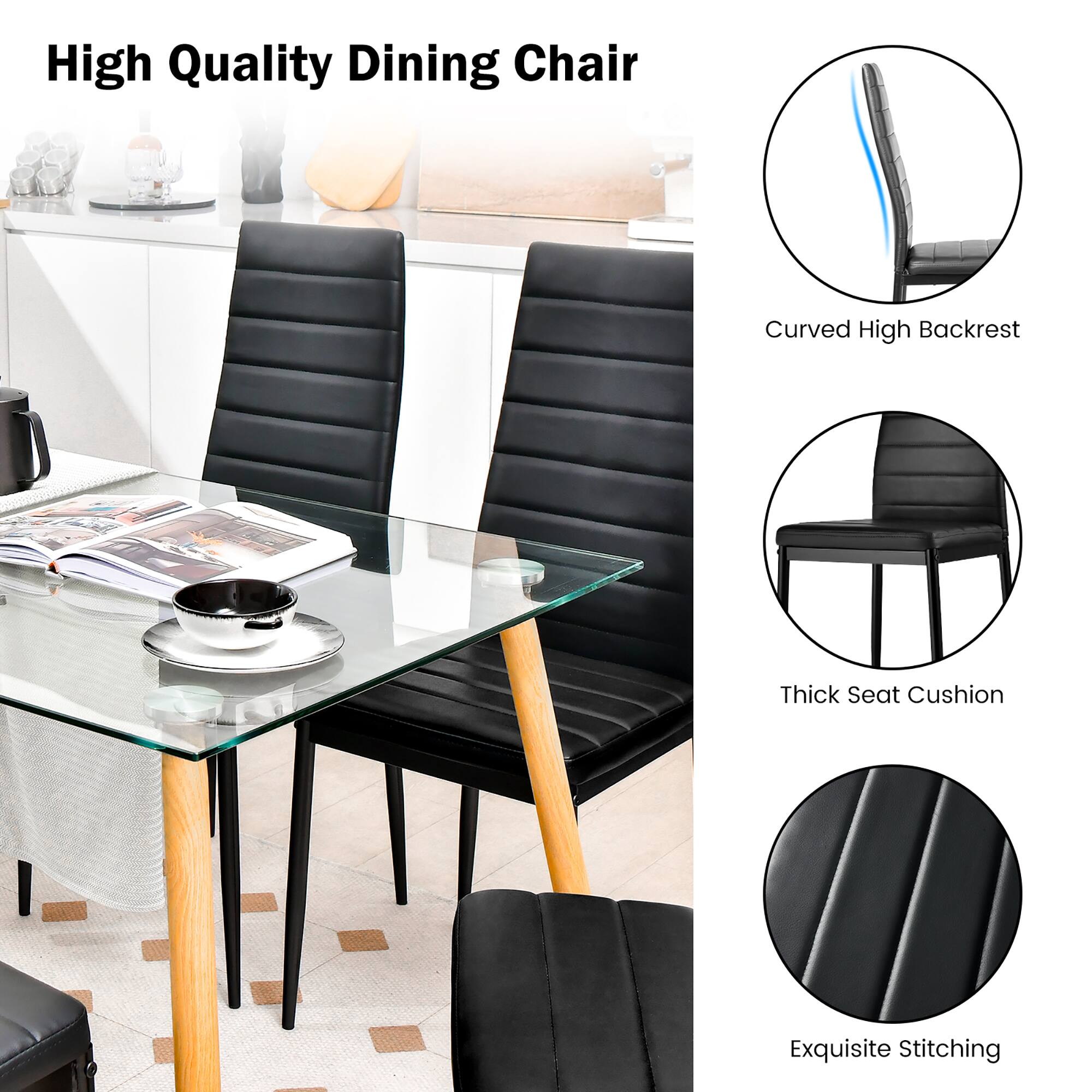 High Quality Dining Chair with Curved High Backrest, Thick Seat Cushion, and Exquisite Stitching.