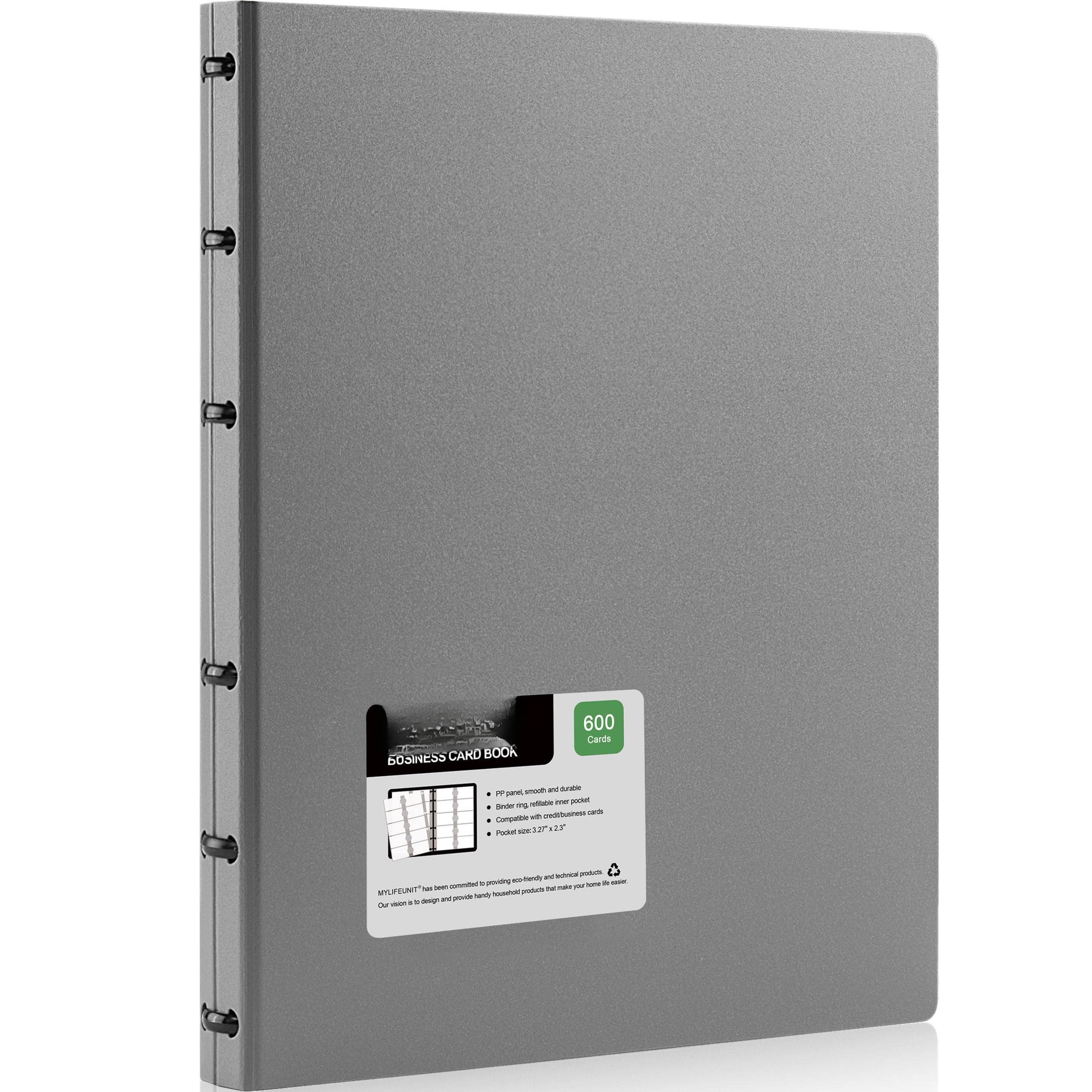 Jadie Link - Business Card Book Name Holder 600 Cards Capacity Credit File Storage black Durable Material Hard shell advanced three - Gray