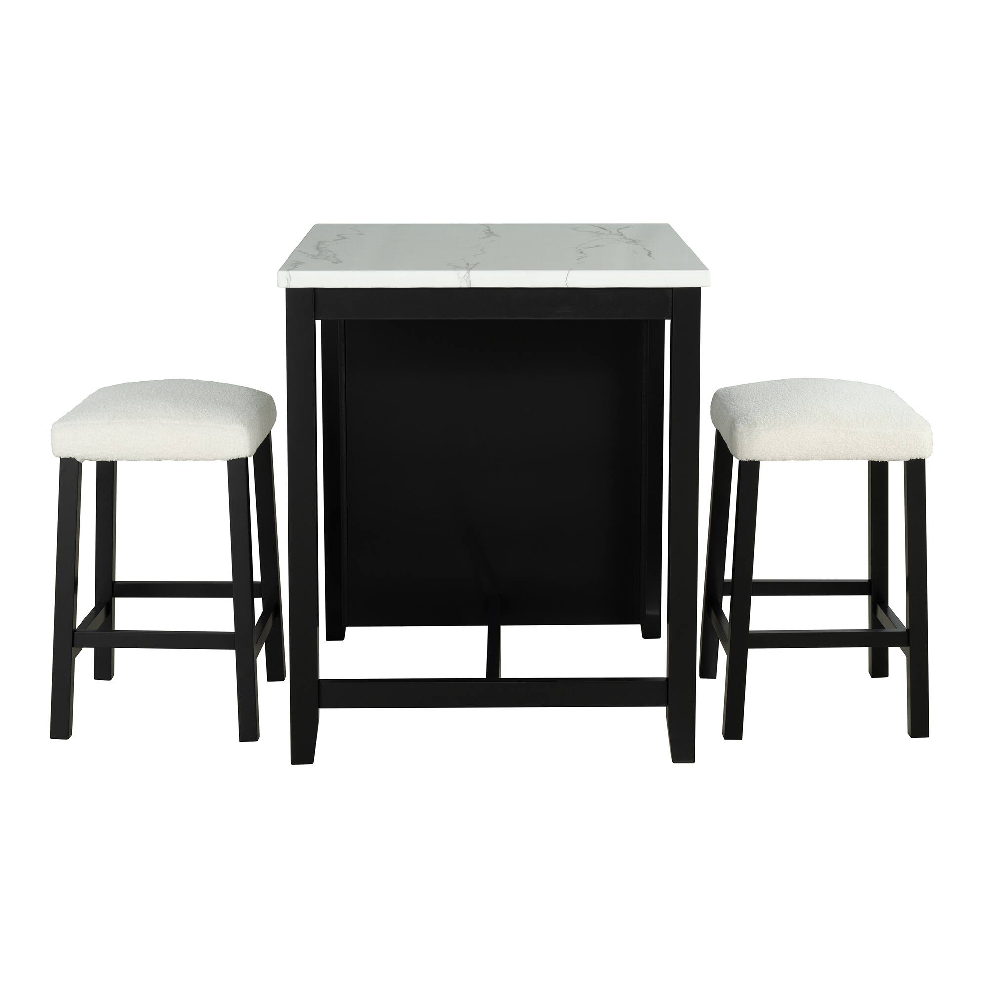 Alt View 2. Vaczon - Modern 3-Piece Dining Set with USB Charging – 1 Table and 2 Upholstered Stools for Kitchen, Apartment, or Breakfast Nook - Black,White.