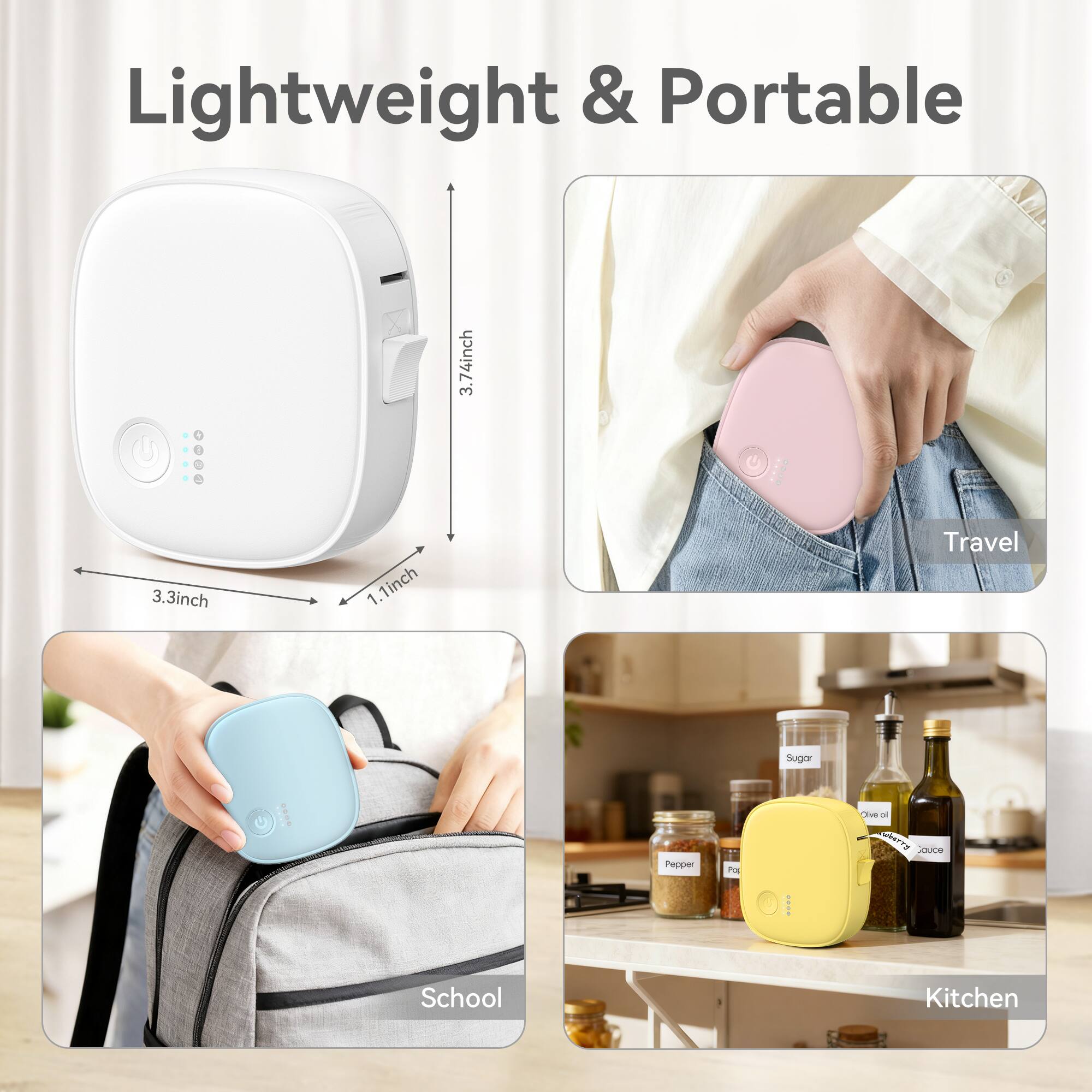 Lightweight & Portable

3.74inch
3.3inch
1.1inch

Travel
School
Kitchen

Sugar
Pepper
Paprika
Olive oil
Vinegar
Touce