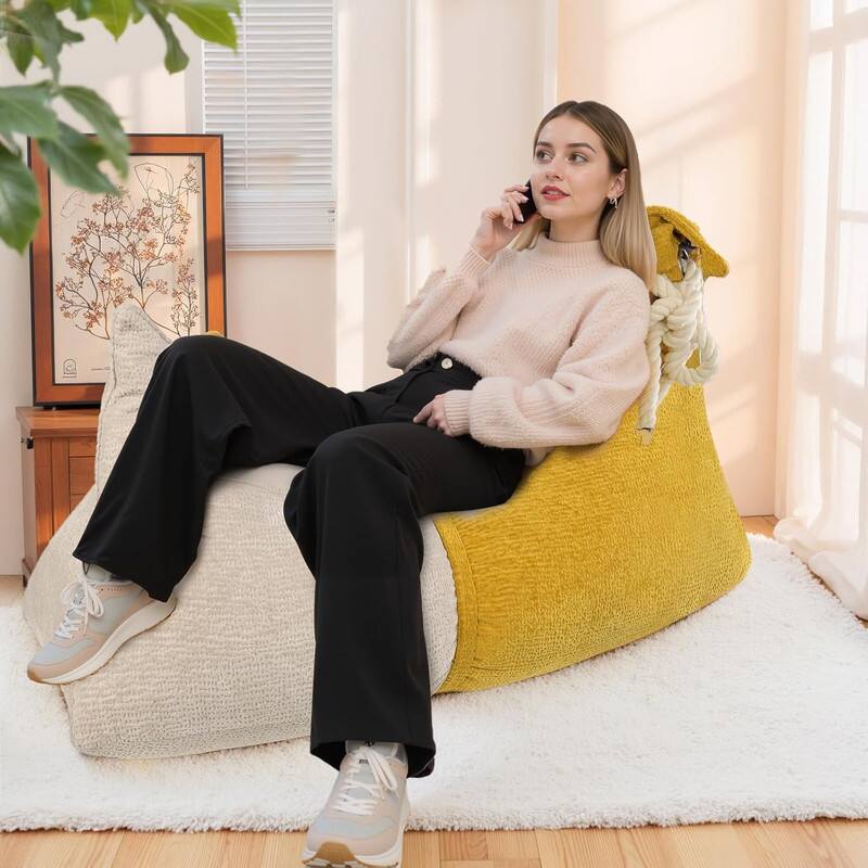Alt View 4. wowmax - Large Bean Bag Sofa for Adults, Plush Chair with Machine Washable Cover, Comfortable Lounger for Bedroom & Living Room - Yellow.