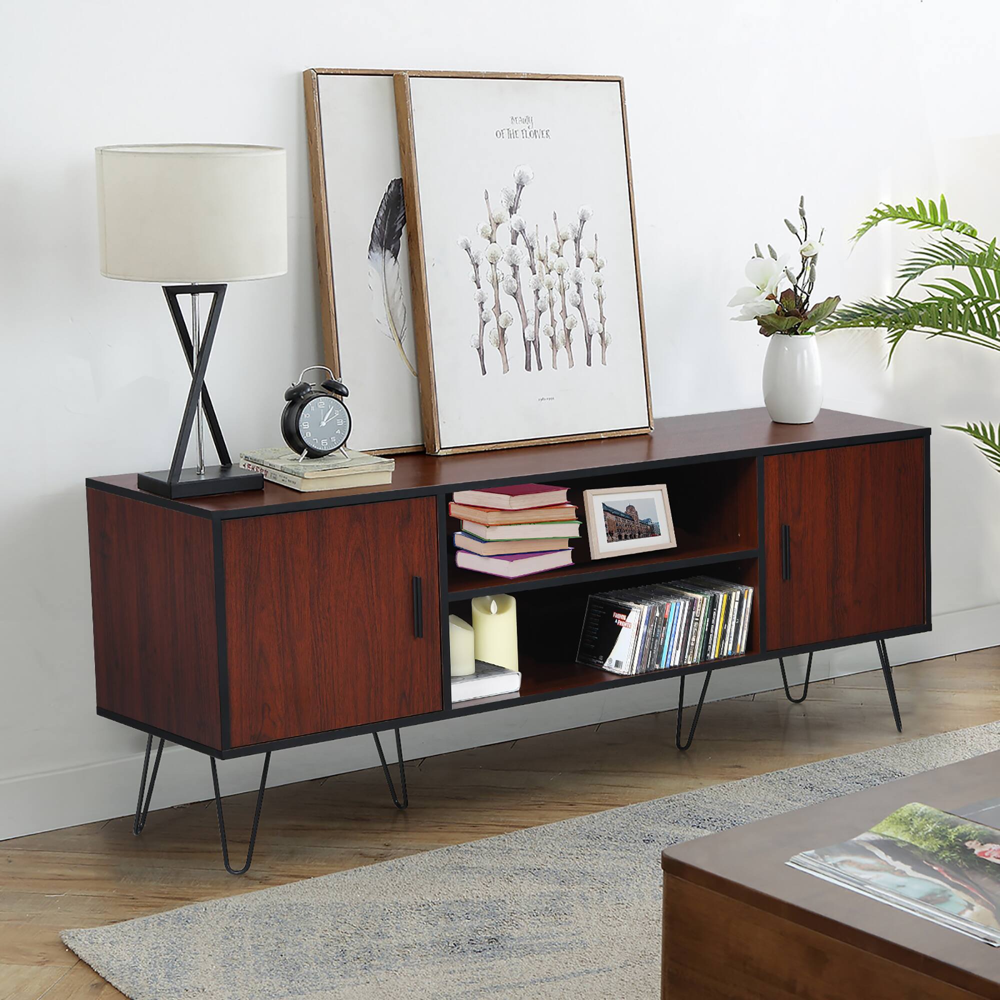 Alt View 14. Costway - 59'' TV Stand Entertainment Center Media Console Storage Cabinet Shelf - Teak.