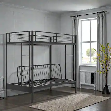 Front. Hivvago - Space-Saving Twin Over Futon Bunk Bed with Guardrails and 2 Ladders - Black.