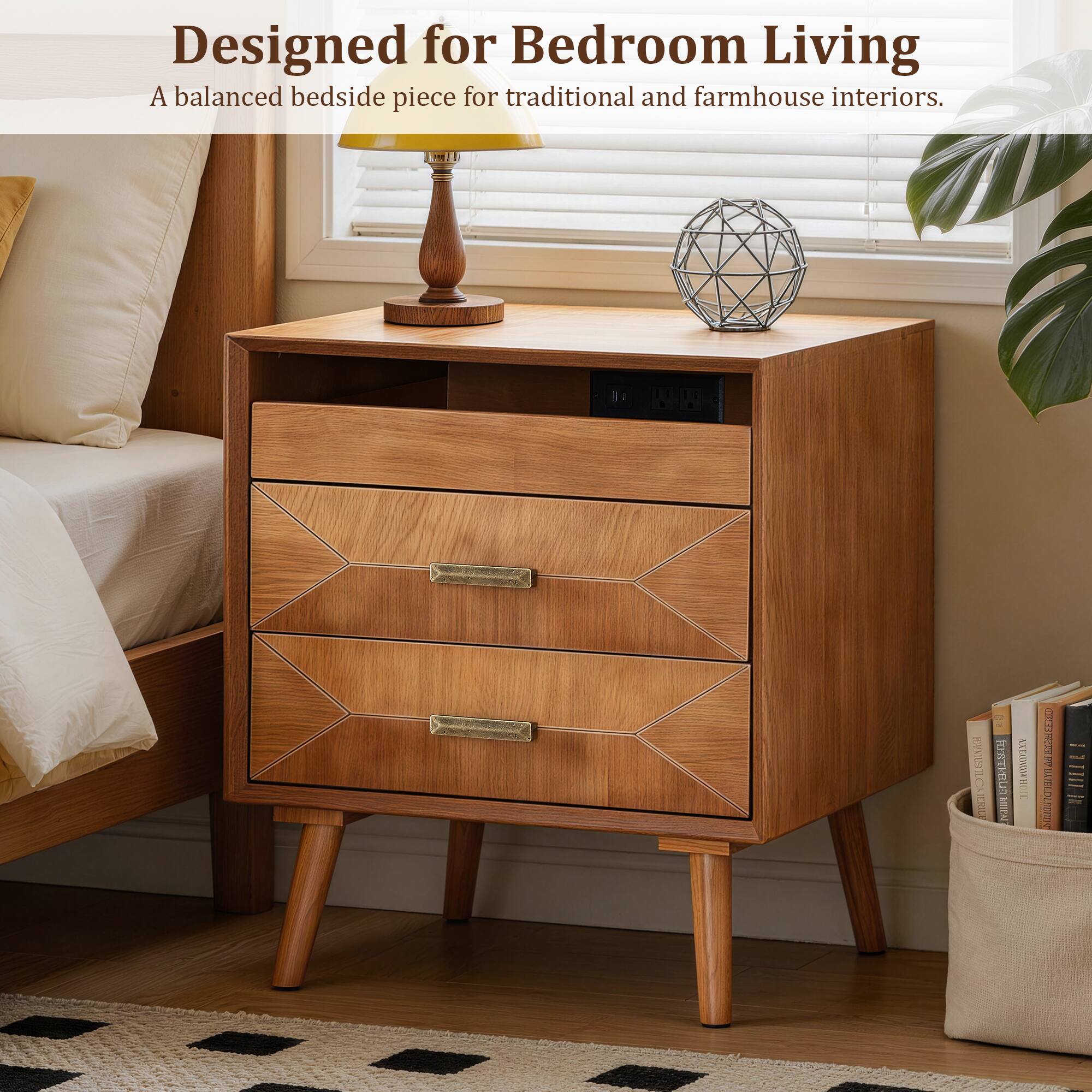 Designed for Bedroom Living  
A balanced bedside piece for traditional and farmhouse interiors.