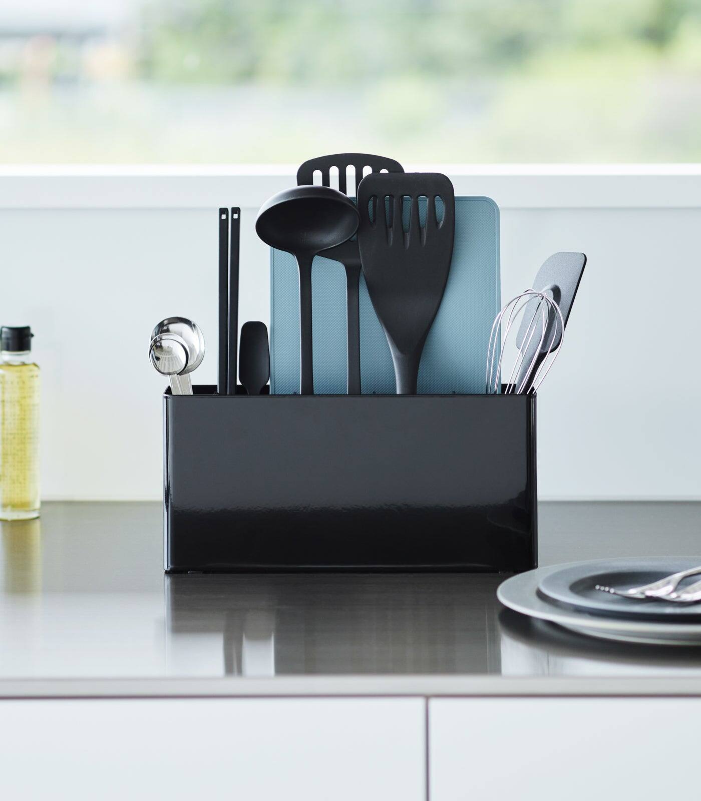 Alt View 6. Yamazaki Home - Utensil & Thin Cutting Board Holder - Steel - Black.