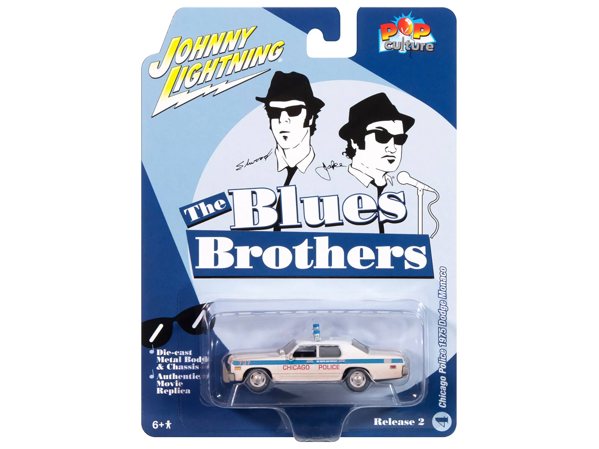 JOHNNY LIGHTNING  
The Blues Brothers  
Die-cast Metal Body & Chassis - Authentic Movie Replica  
Chicago Police 1975 Dodge Monaco  
Release 2  
6+