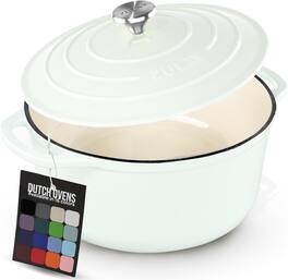 Zulay Kitchen - 5 Quart Enameled Cast Iron Dutch Oven Pot with Lid – Premium Durability & Oven Safe up to 500°F - White
