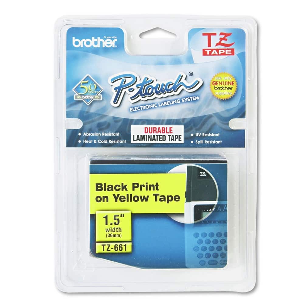 Brother - P-Touch TZE661 1.4 in. x 26.2 ft. TZe Standard Adhesive Laminated Labeling Tape - Black on - Yellow