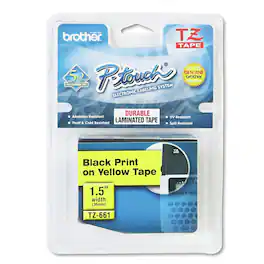 Brother - P-Touch TZE661 1.4 in. x 26.2 ft. TZe Standard Adhesive Laminated Labeling Tape - Black on - Yellow