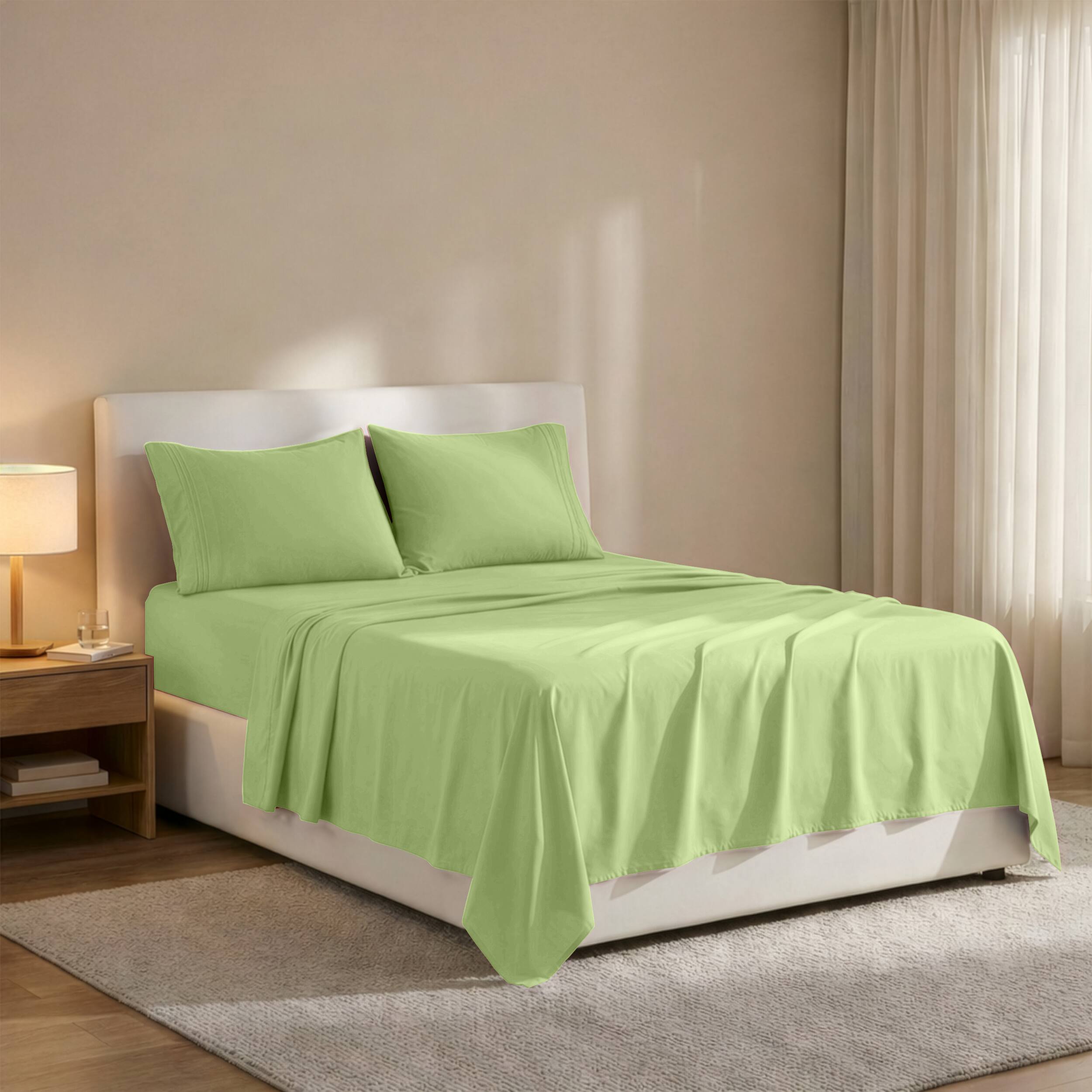 Angle. Lux Decor Collection - 4-Piece Queen Bed Sheet Set, Ultra Soft Microfiber, Deep Pocket, Wrinkle-Resistant, Hypoallergenic, All-Season Comfort - Sage.