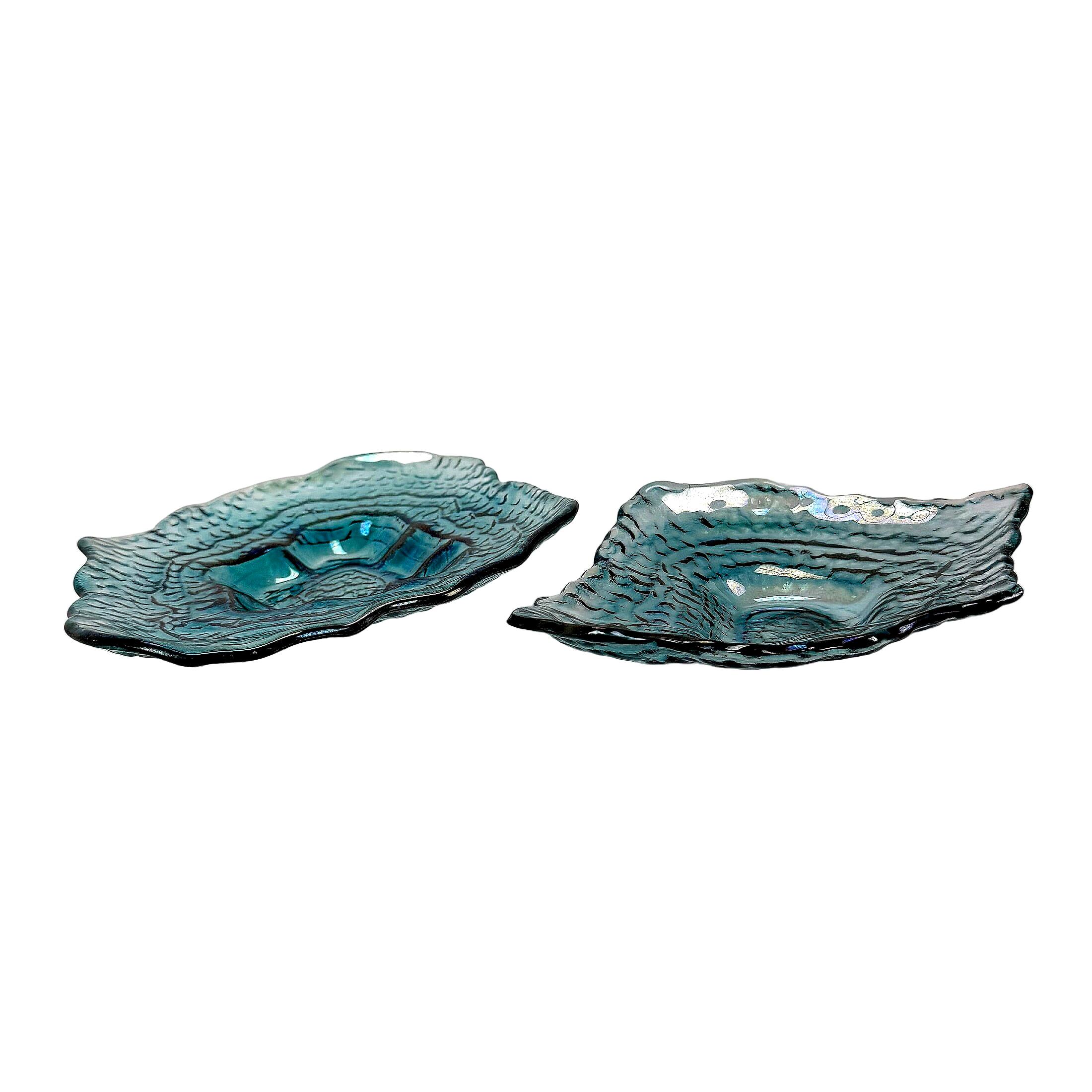 Alt View 1. Things2Die4 - Set of 2 Oyster Shaped Decorative Plates Blue Iridescent Glass 13 In - Blue.
